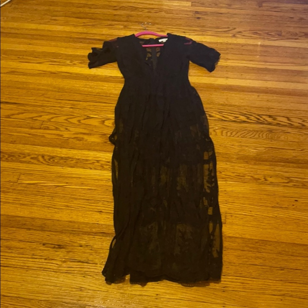 Black maxi lace romper size small